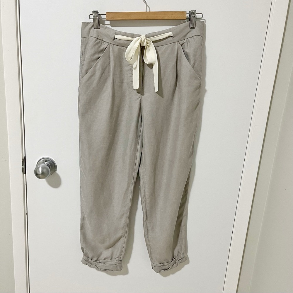 Aritzia Wilfred Linen Allant Tie Front Trouser Pant Grey Size 2 - Picture 6 of 16